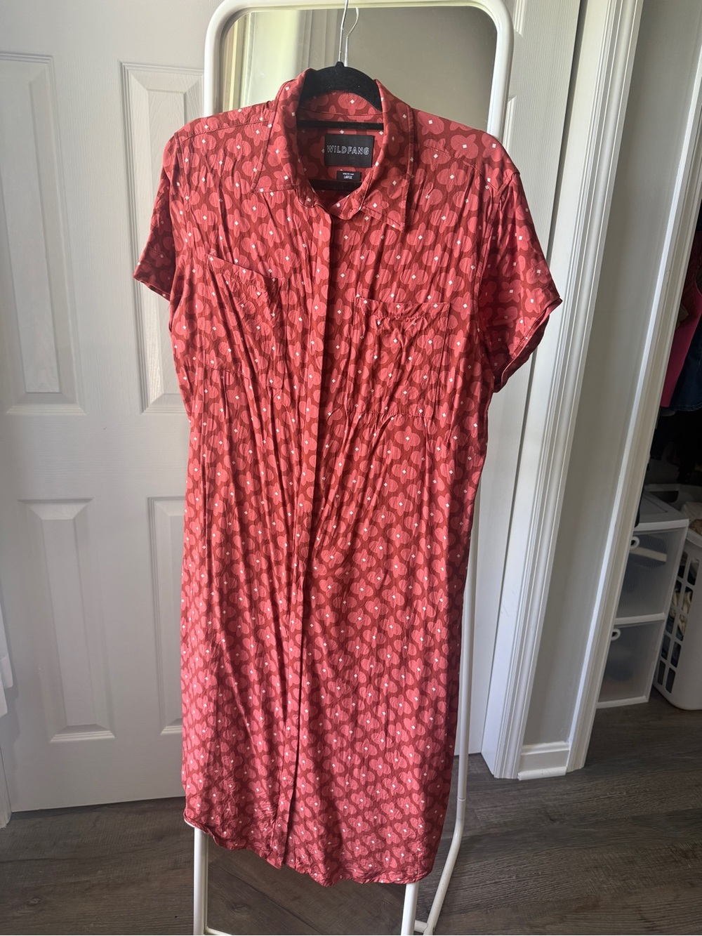 wild fang rust button-front short sleeve shirt dress